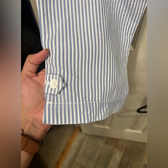 Talbots 100% Cotton Blue Seersucker “Perfect Crop” Pants - Picture 7 of 9